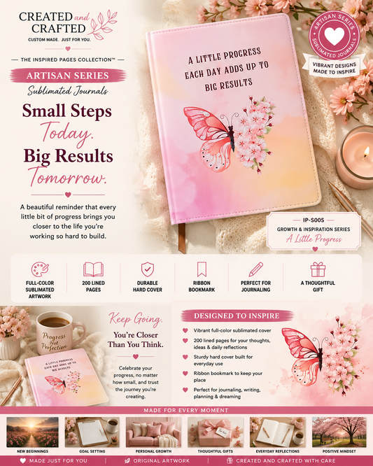 A Little Progress Each Day Journal - Pink Butterfly A5 Notebook