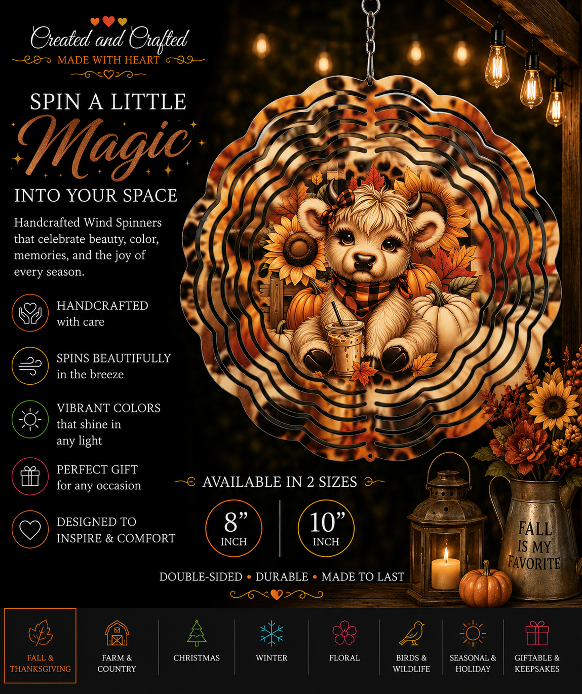Baby Highland Cow Wind Spinner – 8 Inch Garden Gift