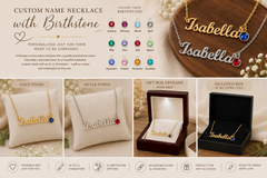 Personalized Name Necklace with Birthstone – Custom Cursive Gold or Silver Gift