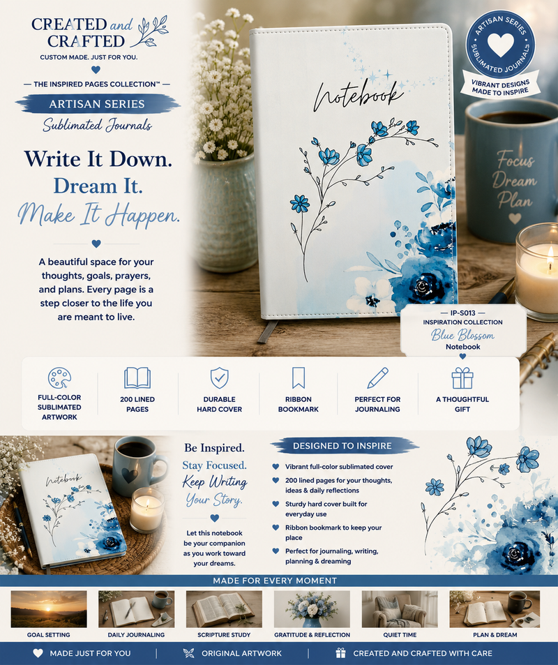 Blue Flowers Floral Journal - Pretty A5 Lined Notebook Gift for Her