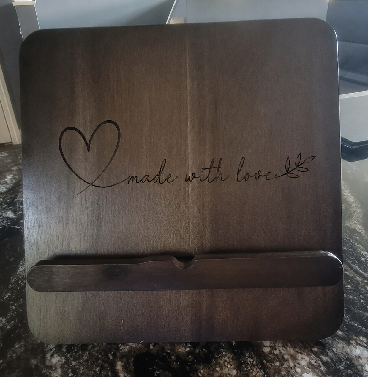 Personalized Wood Cookbook Stand — Custom Etched Recipe Holder | Name, Quote, or Design