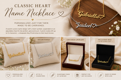 Personalized Classic Heart Name Necklace – Custom Cursive Gold or Silver Gift
