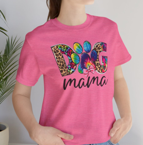 Dog Mama Graphic Tee — Leopard & Tie-Dye Paw Design
