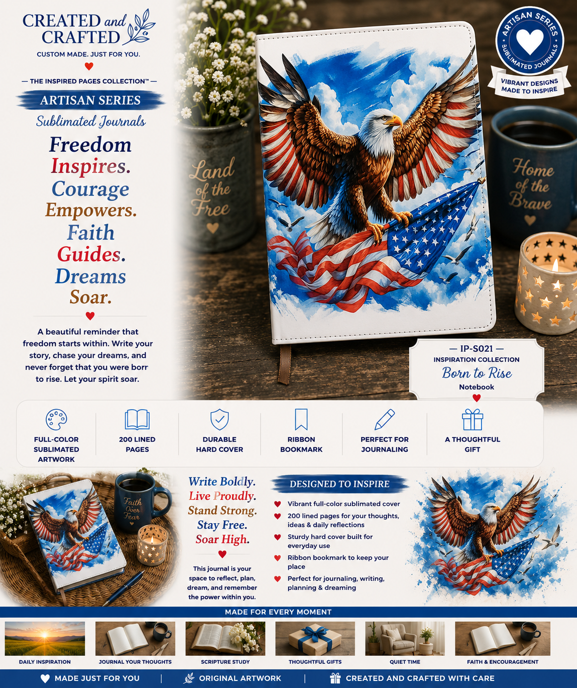 Patriotic Eagle American Flag Journal - A5 Notebook Gift for Veterans