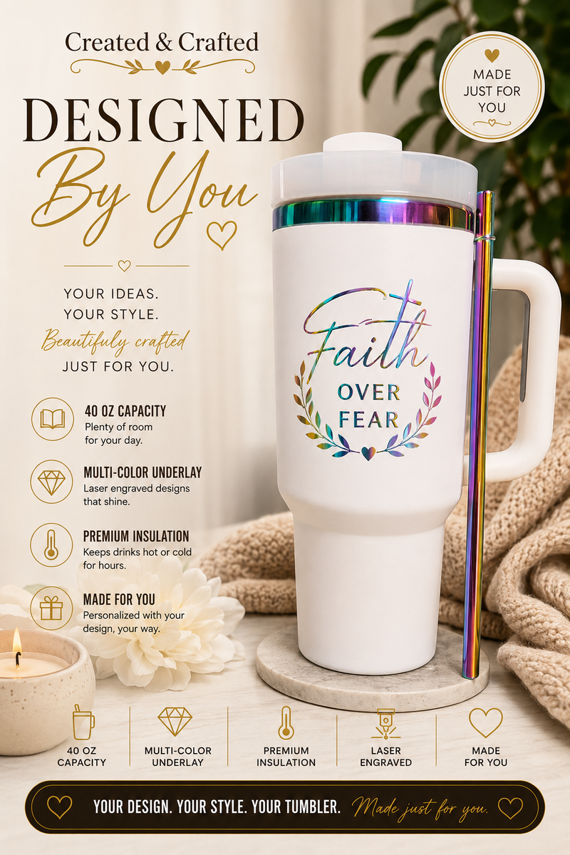 Personalized 40 oz White Multi-Color Underlay Tumbler – Custom Etched Name Gift