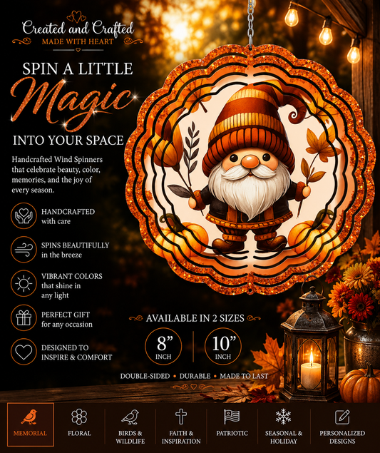 Sparkly Gnome Wind Spinner – 8 Inch Garden Gift