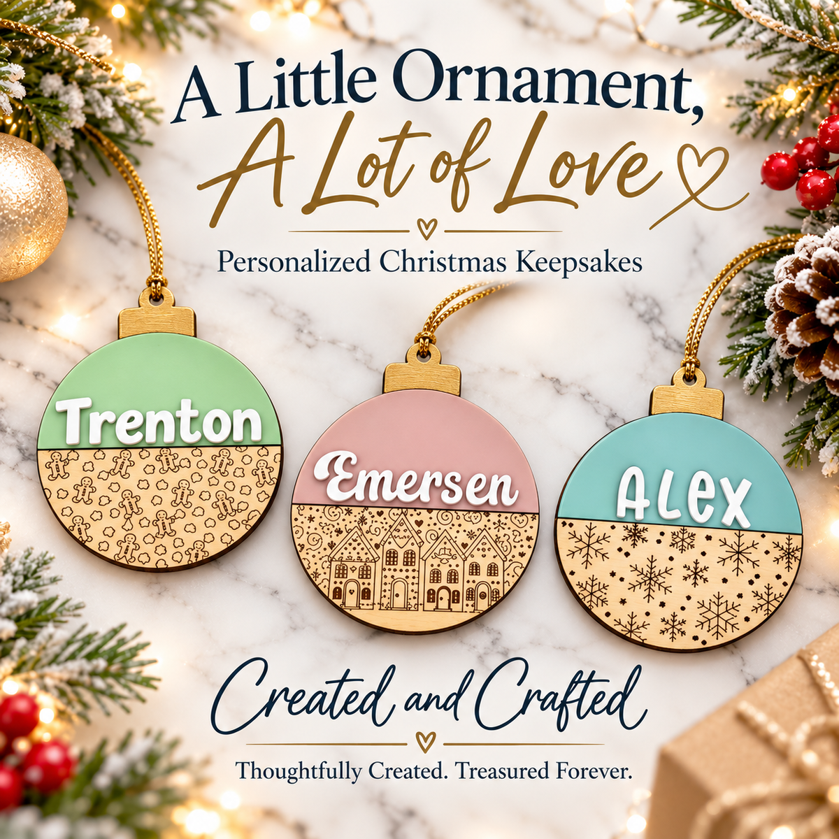 Personalized Wooden Bulb Ornament | Hand-Painted Christmas Keepsake