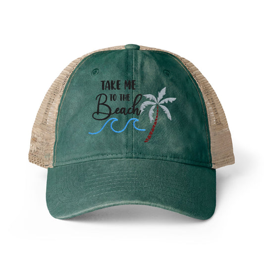 Take Me to the Beach Women's Washed Mesh-Back Cap - green/daises