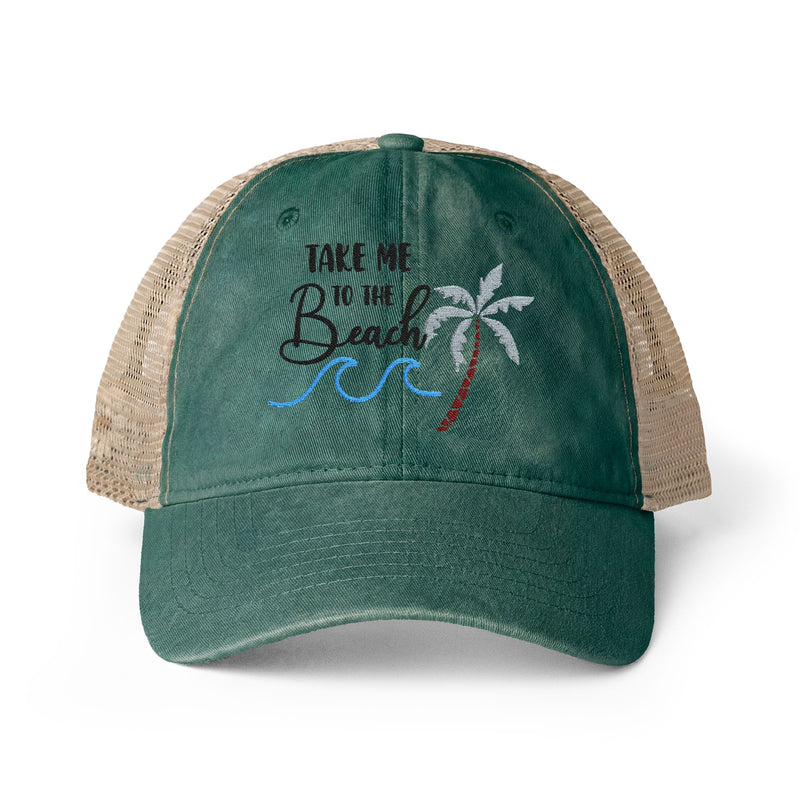Take Me to the Beach Women's Washed Mesh-Back Cap - green/daises