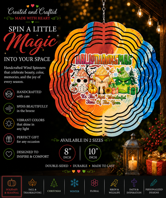 Hallothanksmas Wind Spinner – 8 Inch Holiday Garden Gift
