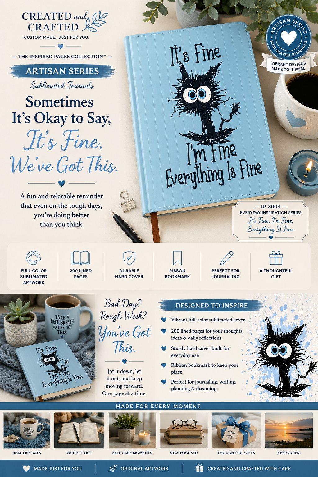 It's Fine I'm Fine Everything is Fine Journal - Funny Cat A5 Notebook