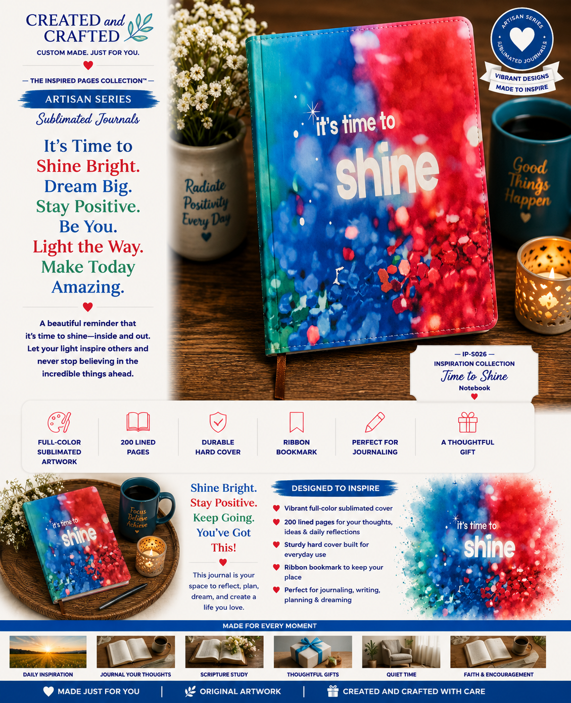 It's Time to Shine Journal - Sparkly Colorful A5 Notebook Graduation Gift