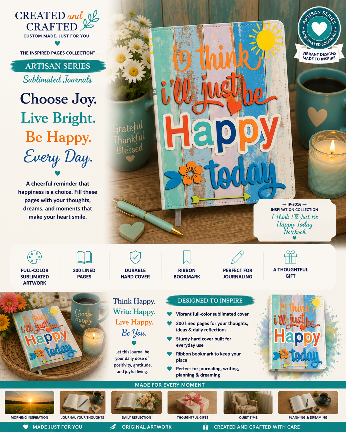 I Think I'll Just Be Happy Today Journal - Colorful A5 Notebook Inspirational Gift