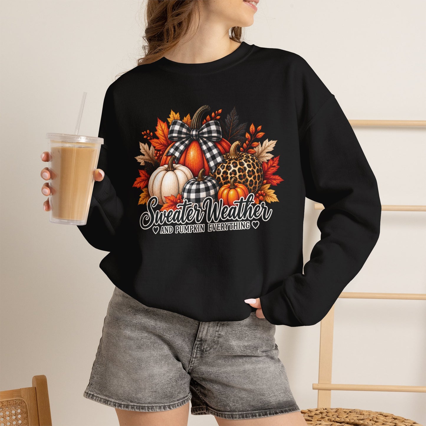 Sweater Weather Crewneck — Pumpkin, Plaid & Leopard Fall Sweatshirt