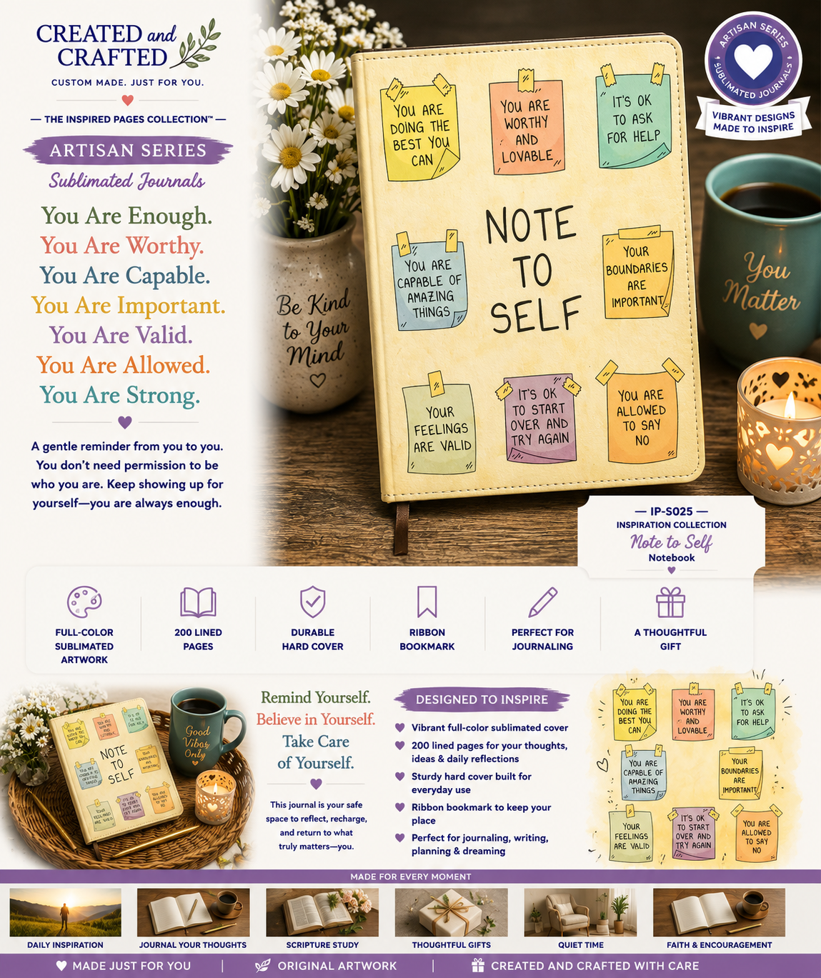 Note to Self Journal - Positive Affirmations A5 Notebook Self Love Gift