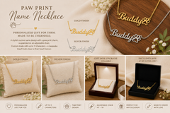 Personalized Paw Print Name Necklace – Custom Cursive Pet Lover Gift