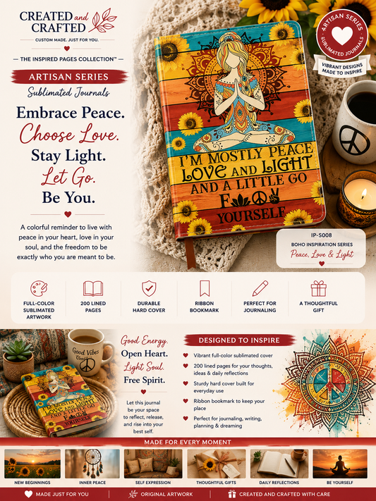Peace Love Light Funny Hippie Journal - Colorful A5 Notebook