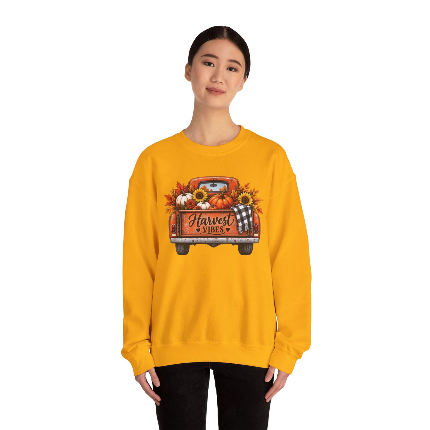 Harvest Vibes Crewneck — Vintage Pumpkin Truck & Sunflowers Fall Sweatshirt