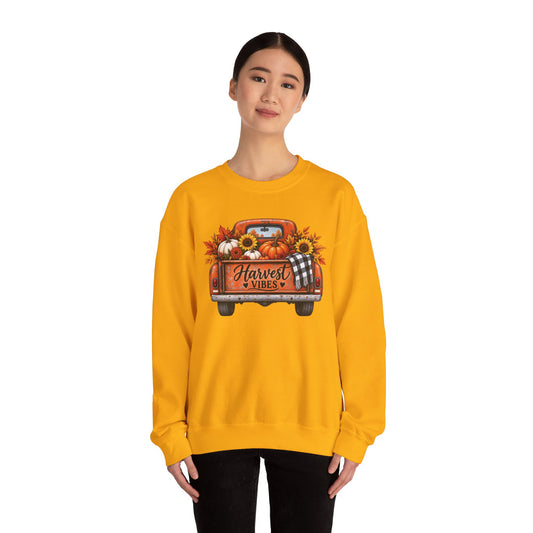Harvest Vibes Crewneck — Vintage Pumpkin Truck & Sunflowers Fall Sweatshirt