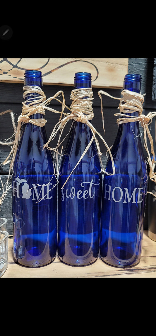 Home Sweet Home Blue bottles