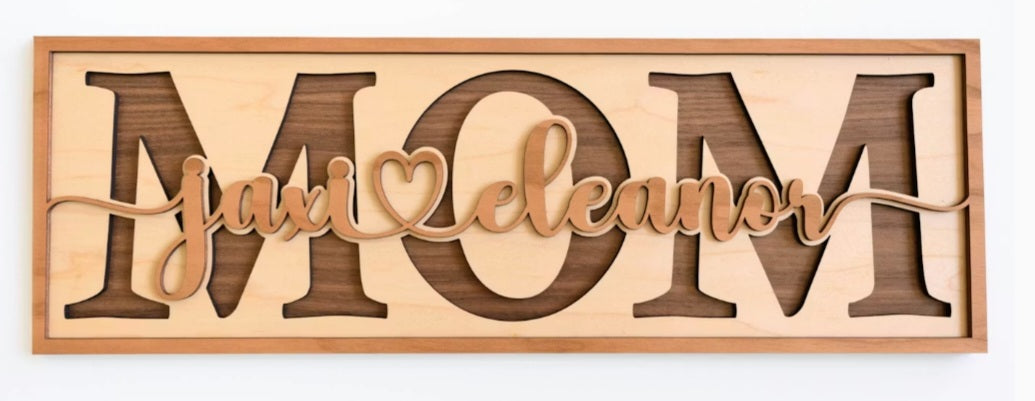 Personalized MOM Layered Wood Board – Custom Name Family Gift for Mom Grandma