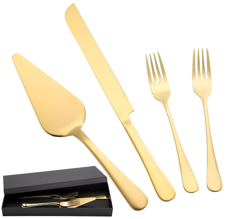 Personalized Wedding Cake Serving Set – 4 Piece Gold