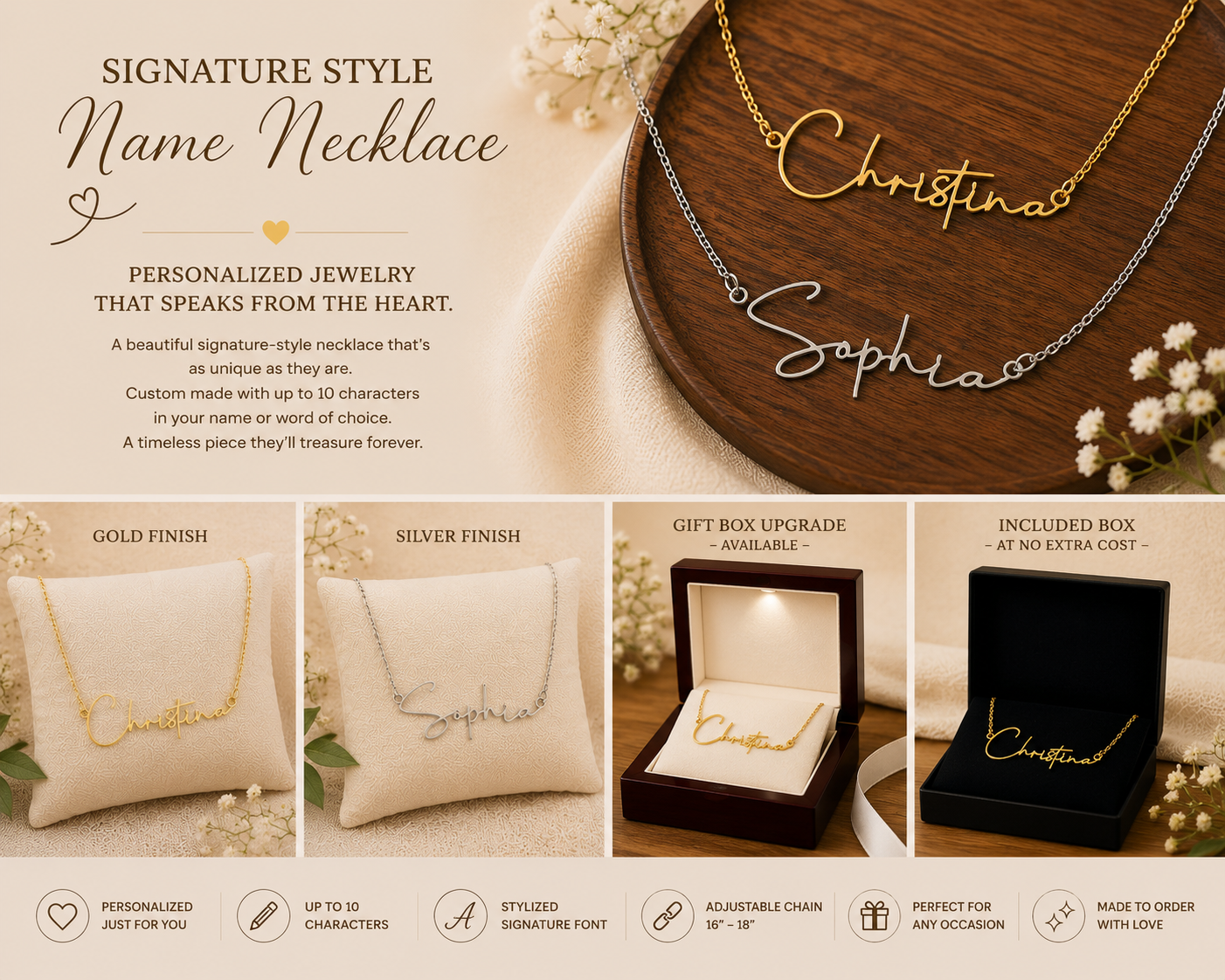 Personalized Signature Style Name Necklace – Custom Contemporary Font Gold or Silver Gift