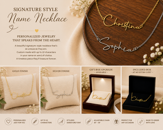 Personalized Signature Style Name Necklace – Custom Contemporary Font Gold or Silver Gift