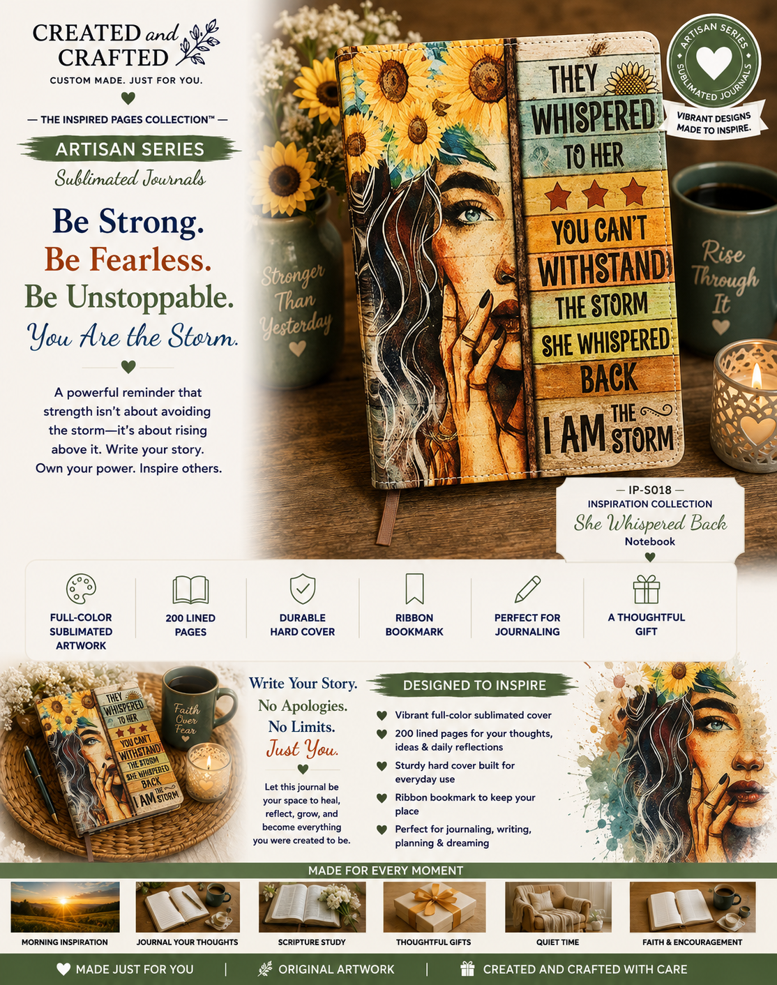 I Am the Storm Journal - Empowering Sunflower A5 Notebook Gift for Strong Women