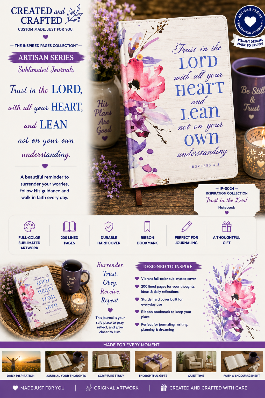 Trust in the Lord Journal - Proverbs 3:5 Floral A5 Christian Notebook