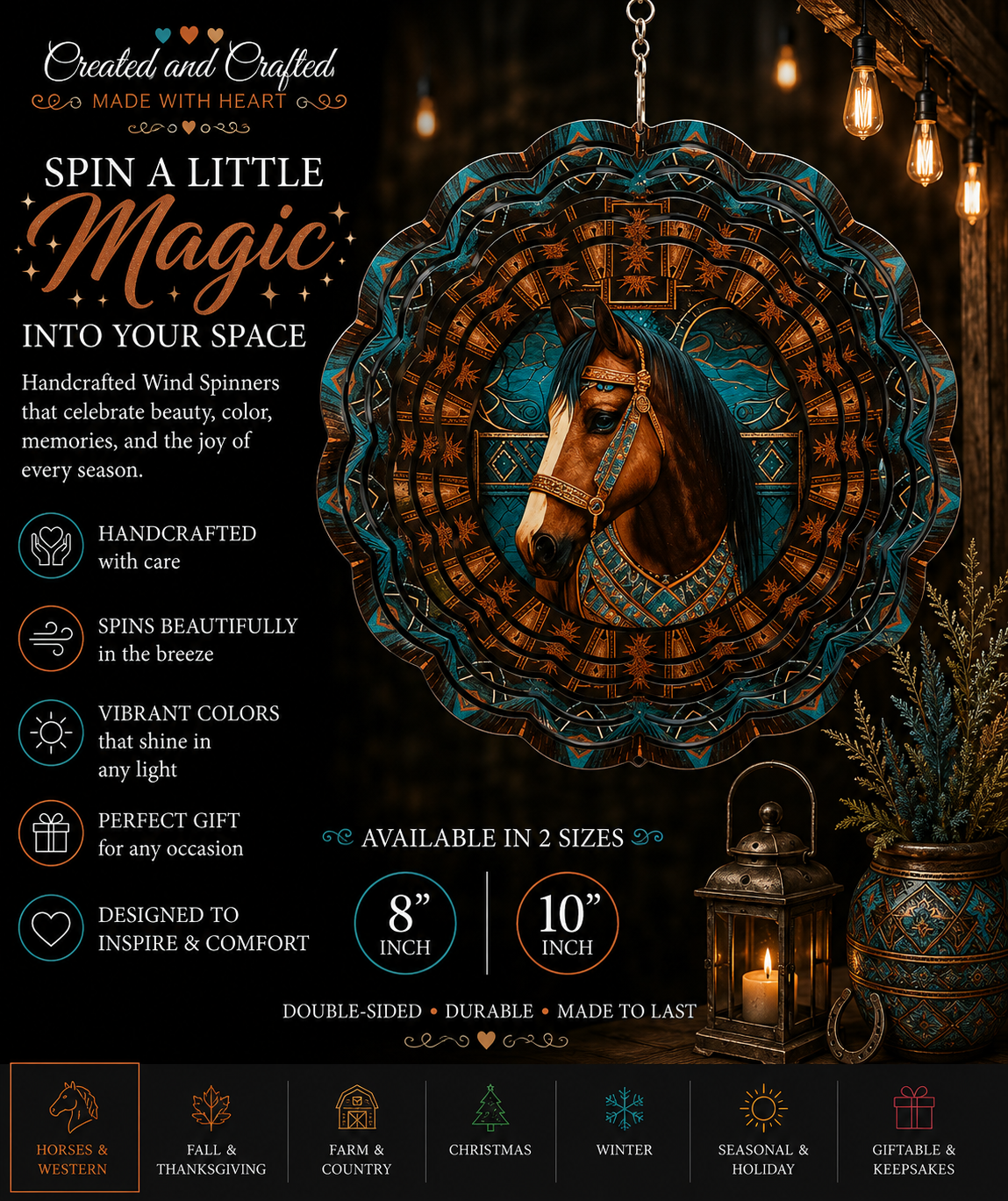 Turquoise Horse Wind Spinner – 8 Inch Garden Gift