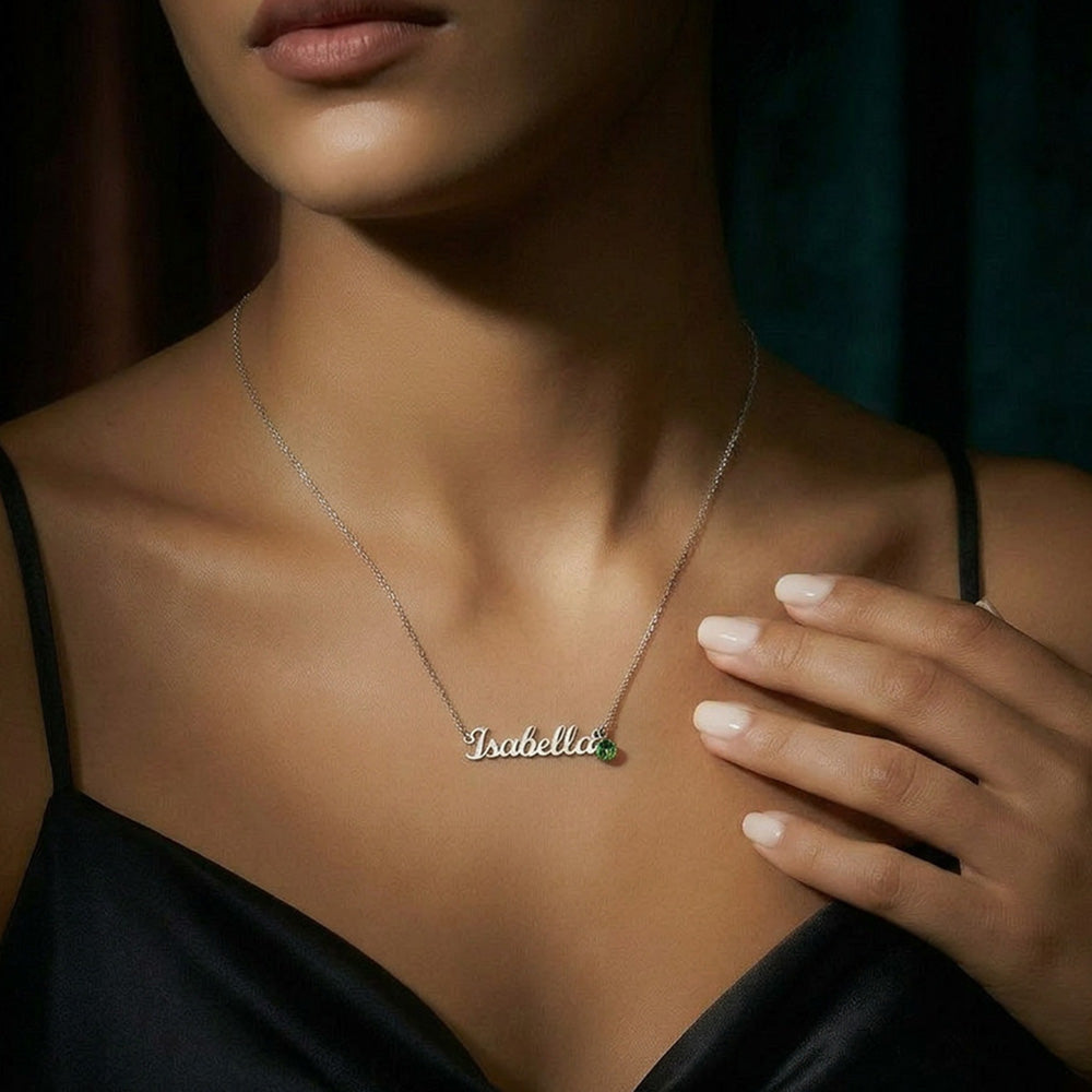 Personalized Name Necklace with Birthstone – Custom Cursive Gold or Silver Gift