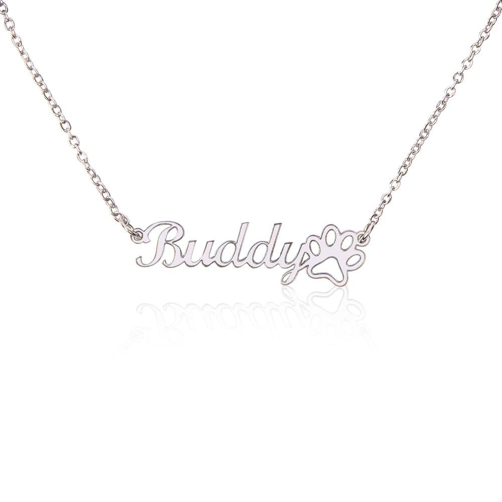 Personalized Paw Print Name Necklace – Custom Cursive Pet Lover Gift