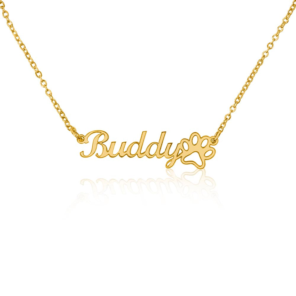 Personalized Paw Print Name Necklace – Custom Cursive Pet Lover Gift