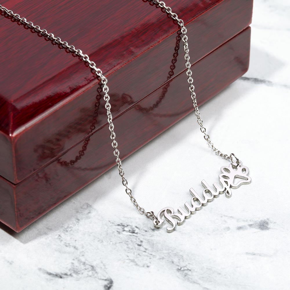 Personalized Paw Print Name Necklace – Custom Cursive Pet Lover Gift