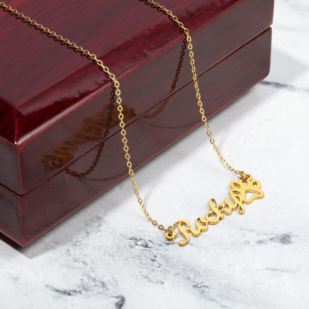 Personalized Paw Print Name Necklace – Custom Cursive Pet Lover Gift