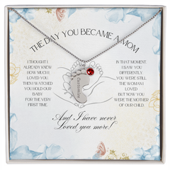 The Day You Became a Mom – Custom Baby Feet Necklace with Birthstone