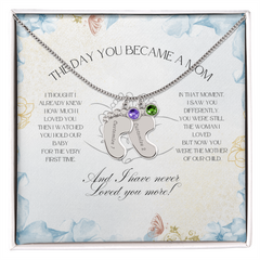 The Day You Became a Mom – Custom Baby Feet Necklace with Birthstone