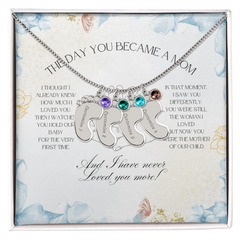 The Day You Became a Mom – Custom Baby Feet Necklace with Birthstone