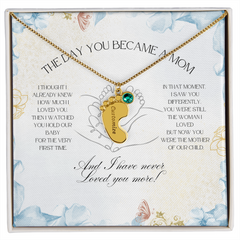 The Day You Became a Mom – Custom Baby Feet Necklace with Birthstone