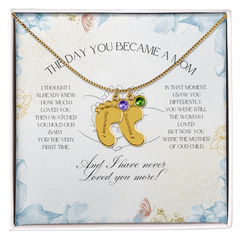 The Day You Became a Mom – Custom Baby Feet Necklace with Birthstone