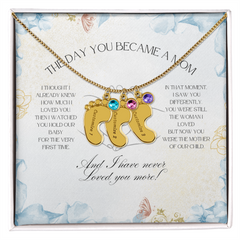 The Day You Became a Mom – Custom Baby Feet Necklace with Birthstone