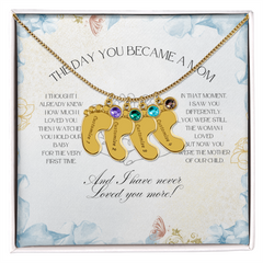 The Day You Became a Mom – Custom Baby Feet Necklace with Birthstone