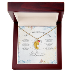 The Day You Became a Mom – Custom Baby Feet Necklace with Birthstone