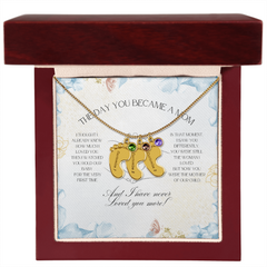 The Day You Became a Mom – Custom Baby Feet Necklace with Birthstone