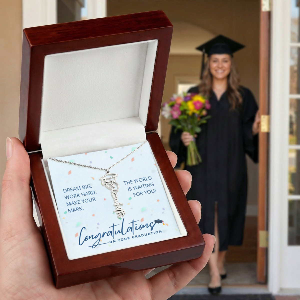 Personalized Graduation Cap Name Necklace – Custom Graduate Gift