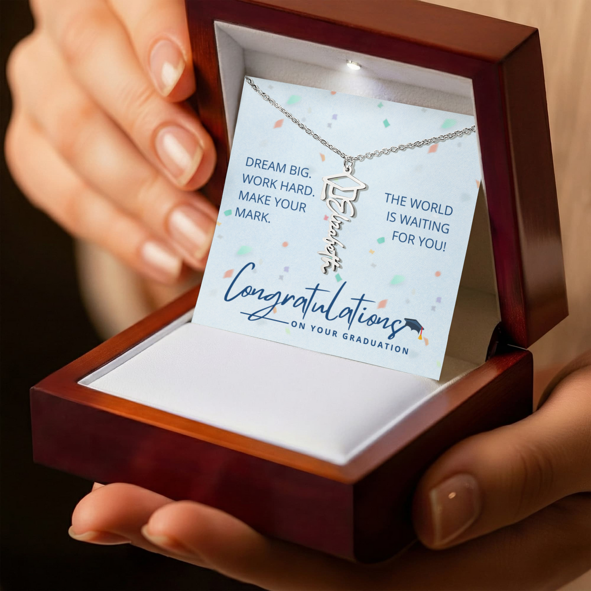 Personalized Graduation Cap Name Necklace – Custom Graduate Gift