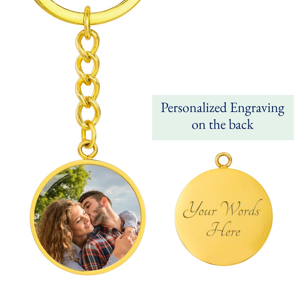 Personalized Circle Photo Keychain – Custom Engraved Silver or Gold Luxury Gift