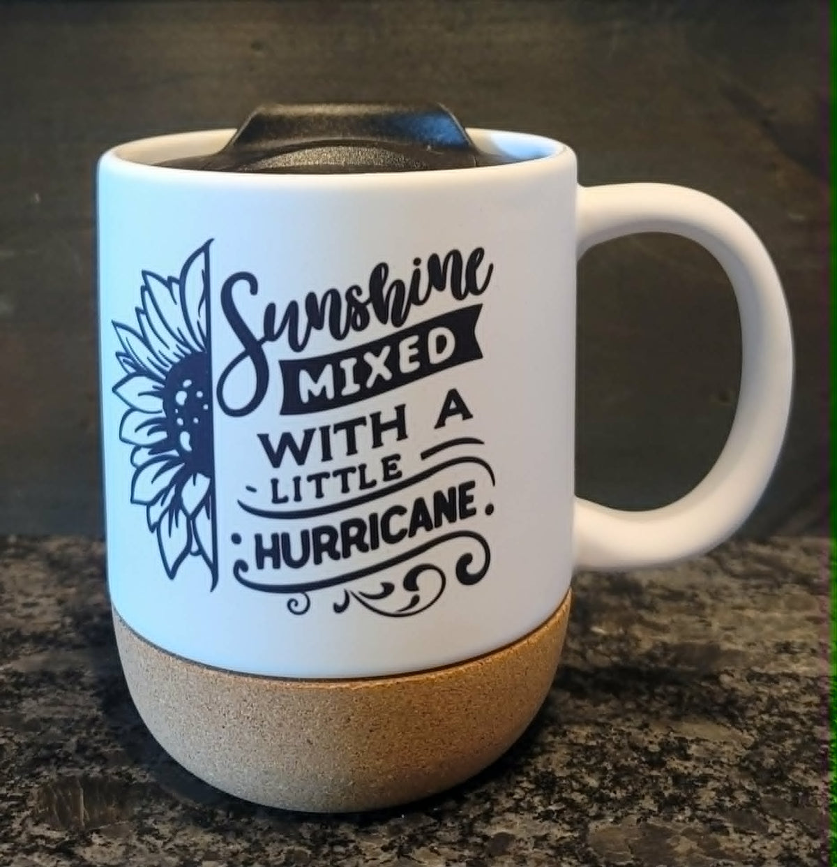 "Sunshine Mixed with a Little Hurricane" Sunflower 15 oz White Ceramic Mug