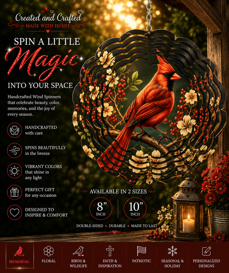 Cardinal Blossom Wind Spinner – 8 Inch Garden Gift
